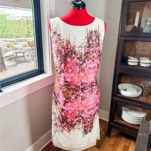 Kay Unger White Pink Floral Bodycon Sheath Midi Dress XL Formal